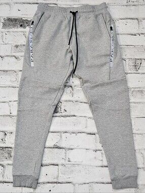 Parasuco Mens Jogger Pants Small Gray Logo Zip Pockets Drawstring Sweatpants